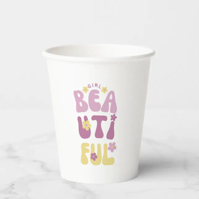 Beautiful Girl Purple And Yellow Cute Daisies Paper Cups
