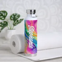 Rainbow Alcohol Ink Name Water Bottle