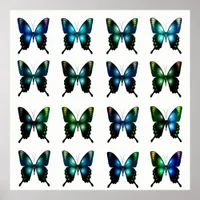 Royal Blue Turquoise Elegant Whimsical Butterflies Poster