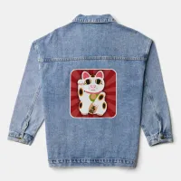 Lucky Cat Cartoon Cute White Fortune Fun Denim Jacket