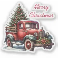  Old-Fashioned Christmas Vintage Red Truck Sticker