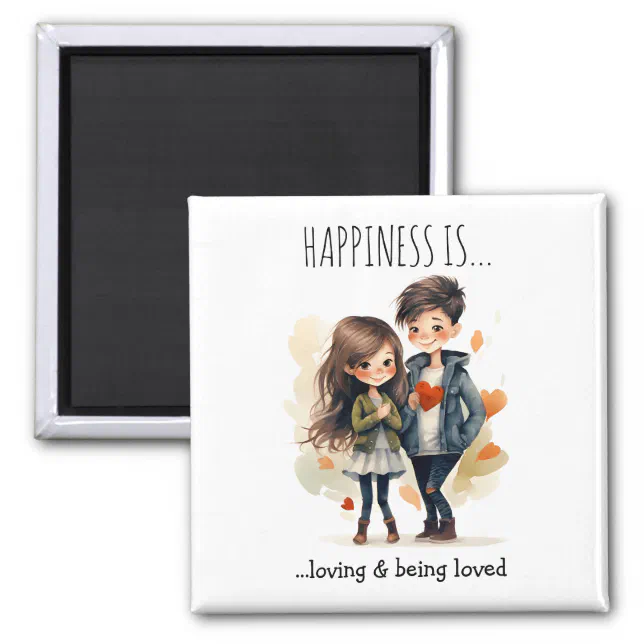 Cute Couple in Love Cartoon | Happiness Is |  Magnet