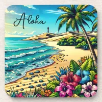 Tropical Ocean Aloha Vacation  Beverage Coaster