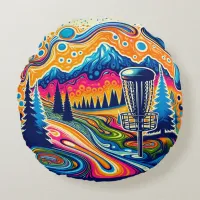 Psychedelic Disc Golf Course in the Mountains Round Pillow