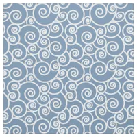 Waves, Curls and Spirals Pattern on Denim Blue Fabric