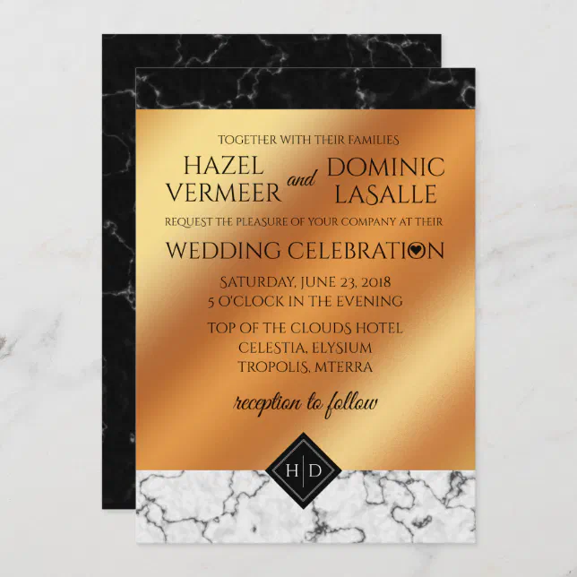 Elegant Marble & Copper Foil Wedding Invitation