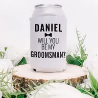 Funny Grooms Wedding Party Proposal White Beer Can Cooler