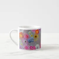 Vintage look floral pattern on gray espresso cup