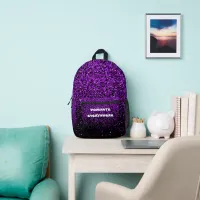 Purple Glitter on Black Dominate Everywhere | Printed Backpack