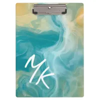 Monogrammed Sandy Brown Ocean Blue Fluid Art Clipboard