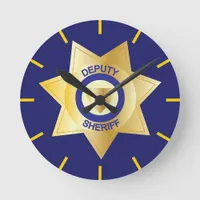 Deputy Sheriff's Gold Star Badge Round Clock