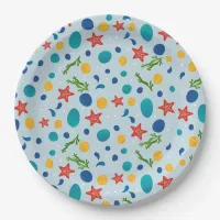 Summer beach with starfish, shells and pebbles paper plates