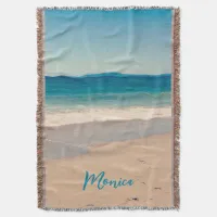 Personalized Aqua Teal Beach Photo Throw Blanket