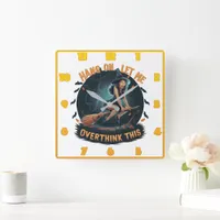 Witch flying with a broomstick on Halloween night Square Wall Clock