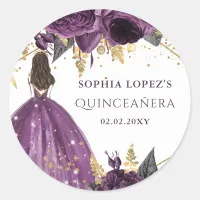 Purple Gold Floral Princess Quinceanera   Classic Round Sticker