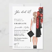 Modern Red Photo She Did It Graduation Invitation