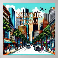 Houston, Texas Downtown City View Abstract Art Poster