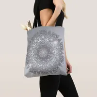 Luxury Glowing Sparkling Silver Metallic Mandala  Tote Bag