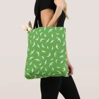 Green White Bird Patterned Tote Bag