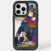 LGBTQIA+ Anime Girl Lesbian Pride Personalized iPhone 15 Pro Max Case