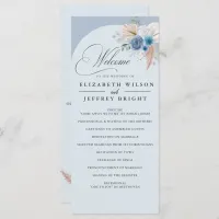 Rustic Calligraphy Boho Dusty Blue Pampas Wedding Program