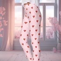 Pink And Red Valentine's Day Winged Heart Pattern Leggings