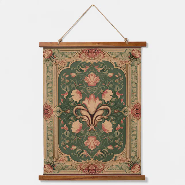 Floral salmon and green classic ornaments hanging tapestry