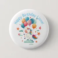 Funny Flying Unicorn Rainbow Colors 1st Birthday Button