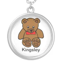 Brown Teddy Bear Cartoon Add Name Silver Plated Necklace