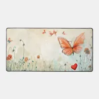 Pink Butterfly & Red Heart Desk Mat