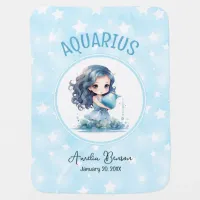 Cute Watercolor Illustration Aquarius Zodiac Name Baby Blanket