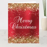 Gold Glitter Red Foil Big Merry Christmas Card