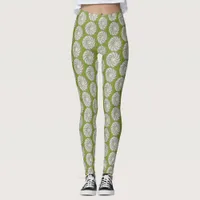 Leggings - Crocheted Spiral in Green on White