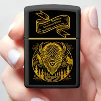 Gold Bison Amid Mountains and Trees r Zippo Lighter