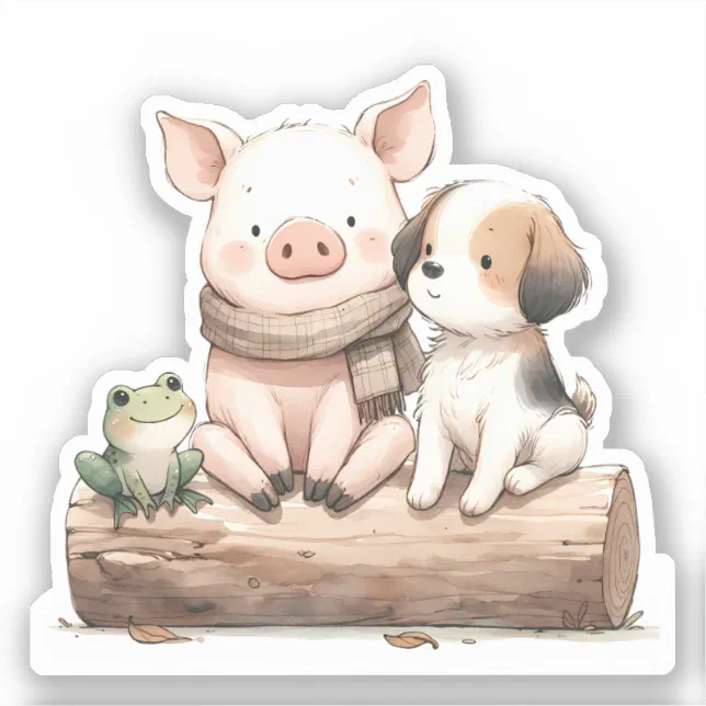 Hog, Frog, & Dog on a Log! Cute Rhyming Animals  Sticker