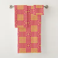 Trendy Yellow & Pink Abstract Geometric Pattern Bath Towel Set