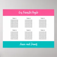 Aqua Hot Pink 6 Table Seating Chart Poster