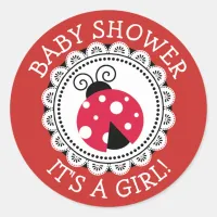 Red Ladybug Girl Baby Shower Stickers