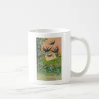 Vintage Birthday Postcard Birds and Flowers Coffee Mug