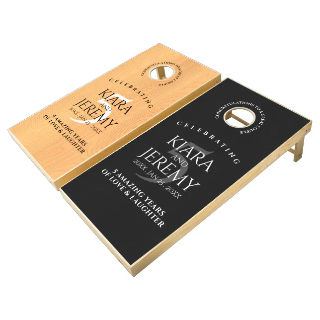 Elegant 5th Wood Wedding Anniversary Celebration Cornhole Set