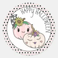 Happy Halloween | Pink Pumpkin and Polka Dots  Classic Round Sticker