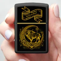 Bison Standing in a Floral Crescent Moon Design Zippo Lighter