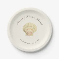 Vintage Neutral Single Seashell Wedding Reception Paper Plates