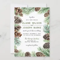 Rustic Winter Foliage Pine cone Wedding Invitation