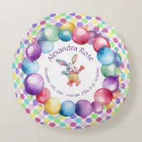 Cute Colorful Watercolor Bunny and Polka Dots Round Pillow