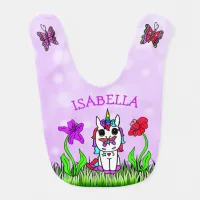 Pretty Unicorn, Butterfly and Flowers Baby Baby Bib