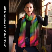 Neon Red Pink Orange Green Abstract Long Scarf