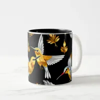 Cute Golden Hummingbirds on Black Two-Tone Coffee  Two-Tone Coffee Mug