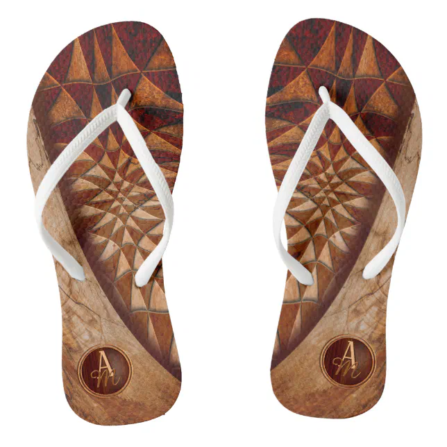 Wooden Pattern Monogrammed  Flip Flops