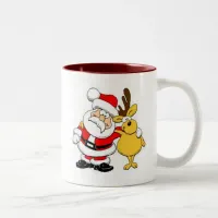 Santa With Deer Two-Tone Coffee Mug